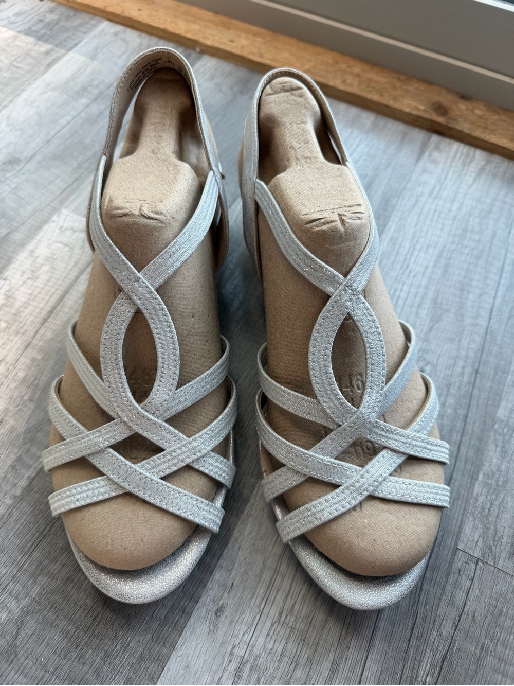 Life Stride Silver Crisscross Slingback Wedge Sandals